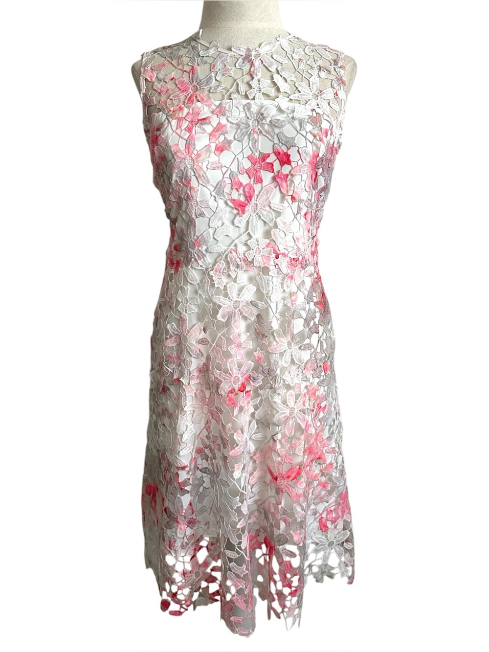 Elie Tahari Kaisa White & Pink Floral Lace Sleeveless Dress 2
